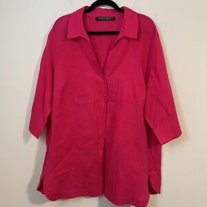 Marina Rinaldi 100% linen fuchsia pink oversized Barbie button blouse spring 18